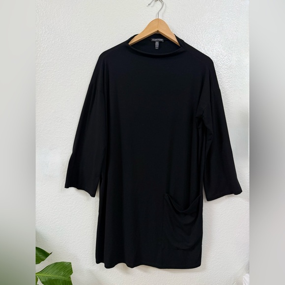 Eileen Fisher Women's Stretch Jersey Patch Pocket Black Tunic Size:M - Picture 4 of 11